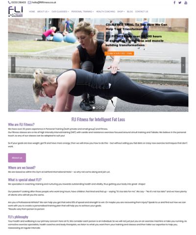 Website for FLI Fitness in Ashford
