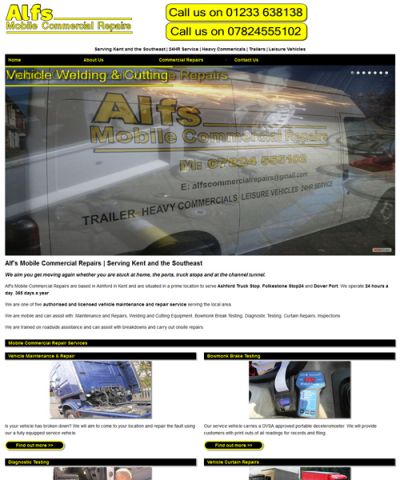 Website for Alf's Commercial Repairs in Ashford