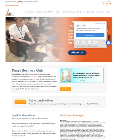 Website for King's Business Club in Gravesend