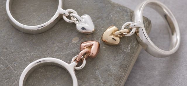 Sweetheart Silver and Gold Heart Charm Rings