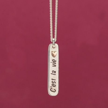 Personalised message tag necklace with solid gold heart